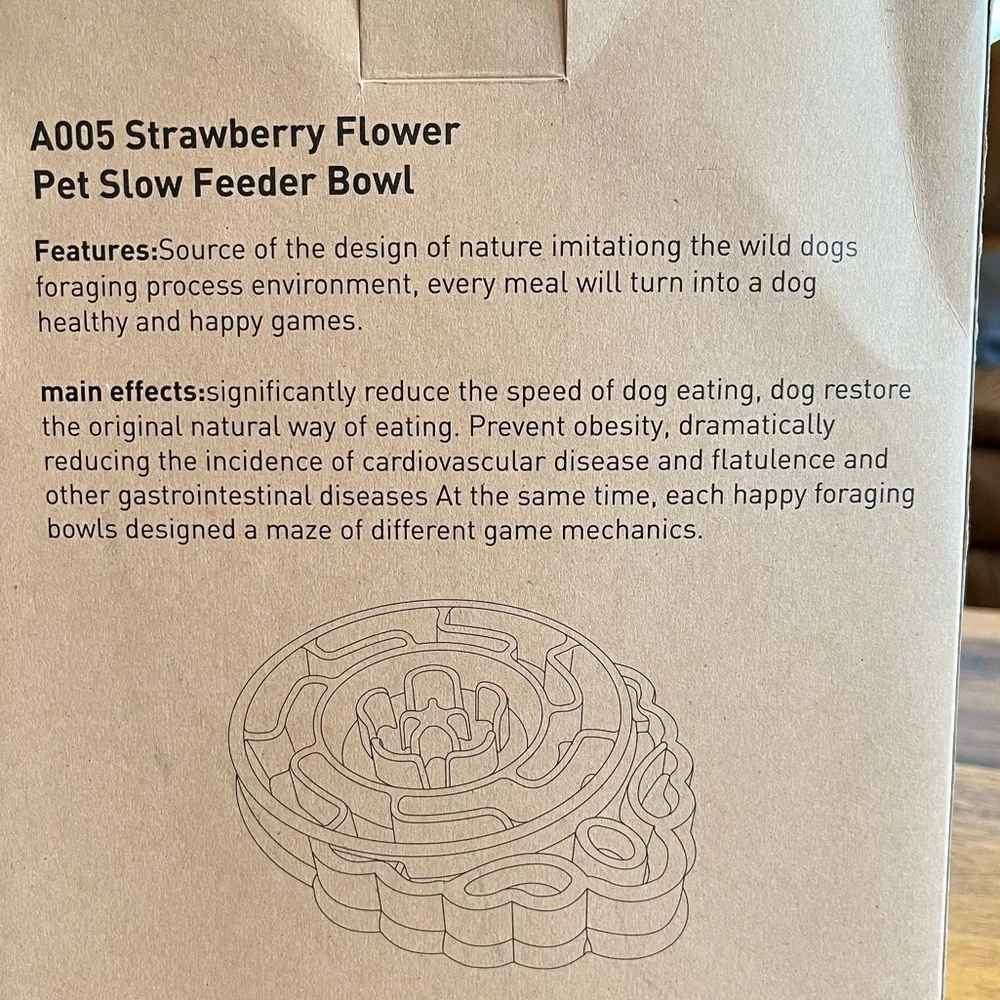 NIB Lime Green Strawberry Flower Pet Slow Feeder Bowl
